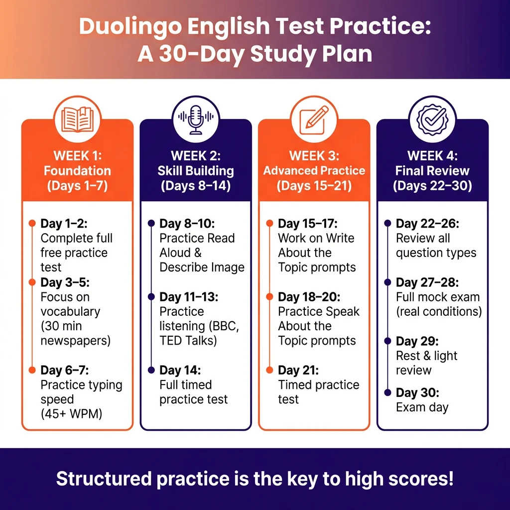 Duolingo English Test In Bangladesh (2026): Fee, Practice, Sample Questions &Amp; Complete Guide 3 Duolingo 30-Day Study Plan